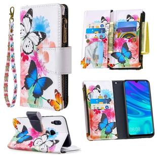 For Huawei P Smart (2019) Colored Drawing Pattern Zipper Horizontal Flip Leather Case with Holder & Card Slots & Wallet(Two Butterflies)
