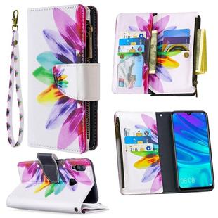 For Huawei P Smart (2019) Colored Drawing Pattern Zipper Horizontal Flip Leather Case with Holder & Card Slots & Wallet(Sun Flower)