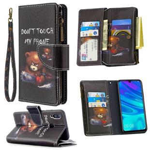 For Huawei P Smart (2019) Colored Drawing Pattern Zipper Horizontal Flip Leather Case with Holder & Card Slots & Wallet(Bear)