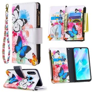 For Huawei P30 Lite Colored Drawing Pattern Zipper Horizontal Flip Leather Case with Holder & Card Slots & Wallet(Two Butterflies)