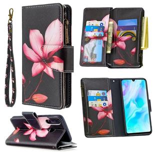 For Huawei P30 Lite Colored Drawing Pattern Zipper Horizontal Flip Leather Case with Holder & Card Slots & Wallet(Lotus)