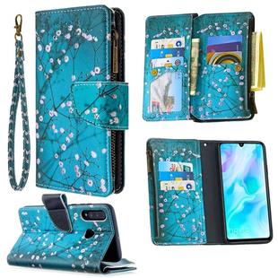 For Huawei P30 Lite Colored Drawing Pattern Zipper Horizontal Flip Leather Case with Holder & Card Slots & Wallet(Plum Blossom)
