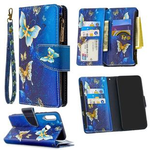 For Huawei P40 Lite E / Y7p Colored Drawing Pattern Zipper Horizontal Flip Leather Case with Holder & Card Slots & Wallet(Gold Butterfly)