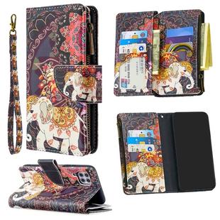 For Huawei P40 Lite Colored Drawing Pattern Zipper Horizontal Flip Leather Case with Holder & Card Slots & Wallet(Flower Elephants)