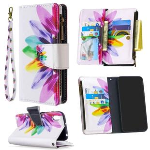 For Huawei Y5 (2019) Colored Drawing Pattern Zipper Horizontal Flip Leather Case with Holder & Card Slots & Wallet(Sun Flower)