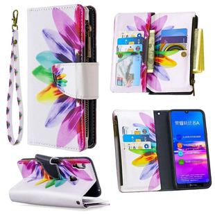 For Huawei Y6 (2019) Colored Drawing Pattern Zipper Horizontal Flip Leather Case with Holder & Card Slots & Wallet(Sun Flower)