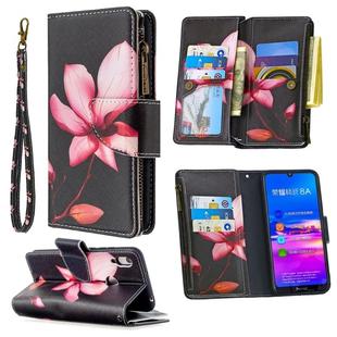 For Huawei Y6 (2019) Colored Drawing Pattern Zipper Horizontal Flip Leather Case with Holder & Card Slots & Wallet(Lotus)