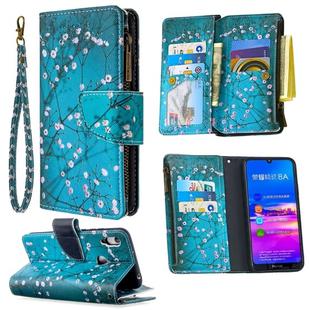 For Huawei Y6 (2019) Colored Drawing Pattern Zipper Horizontal Flip Leather Case with Holder & Card Slots & Wallet(Plum Blossom)