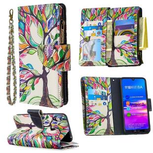 For Huawei Y6 (2019) Colored Drawing Pattern Zipper Horizontal Flip Leather Case with Holder & Card Slots & Wallet(Tree)