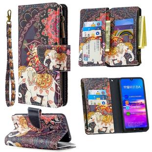 For Huawei Y6 (2019) Colored Drawing Pattern Zipper Horizontal Flip Leather Case with Holder & Card Slots & Wallet(Flower Elephants)