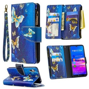 For Huawei Y6 (2019) Colored Drawing Pattern Zipper Horizontal Flip Leather Case with Holder & Card Slots & Wallet(Gold Butterfly)
