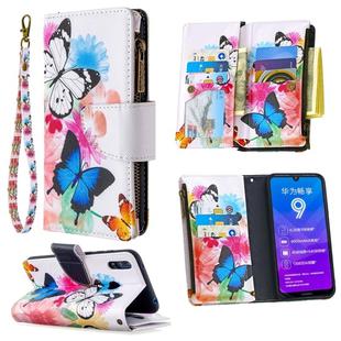 For Huawei Y7 (2019) Colored Drawing Pattern Zipper Horizontal Flip Leather Case with Holder & Card Slots & Wallet(Two Butterflies)