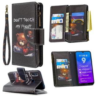 For Huawei Y7 (2019) Colored Drawing Pattern Zipper Horizontal Flip Leather Case with Holder & Card Slots & Wallet(Bear)