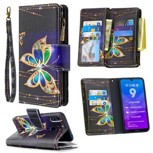 For Huawei Y7 (2019) Colored Drawing Pattern Zipper Horizontal Flip Leather Case with Holder & Card Slots & Wallet(Big Butterfly)