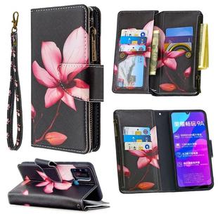 For Huawei Honor 9A Colored Drawing Pattern Zipper Horizontal Flip Leather Case with Holder & Card Slots & Wallet(Lotus)