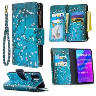 For Huawei Honor 9A Colored Drawing Pattern Zipper Horizontal Flip Leather Case with Holder & Card Slots & Wallet(Plum Blossom)