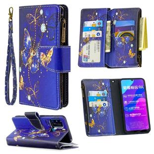 For Huawei Honor 9A Colored Drawing Pattern Zipper Horizontal Flip Leather Case with Holder & Card Slots & Wallet(Purple Butterfly)