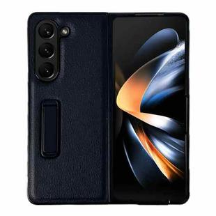 For Samsung Galaxy Z Fold5 Litchi Texture PU Phone Case with Holder(Black)