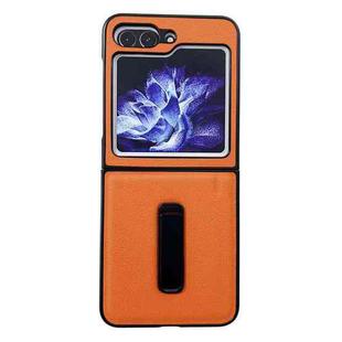 For Samsung Galaxy Z Flip5 Litchi Texture PU Phone Case with Holder(Orange)