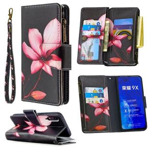 For Huawei Honor 9X Colored Drawing Pattern Zipper Horizontal Flip Leather Case with Holder & Card Slots & Wallet(Lotus)