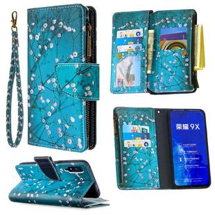 For Huawei Honor 9X Colored Drawing Pattern Zipper Horizontal Flip Leather Case with Holder & Card Slots & Wallet(Plum Blossom)