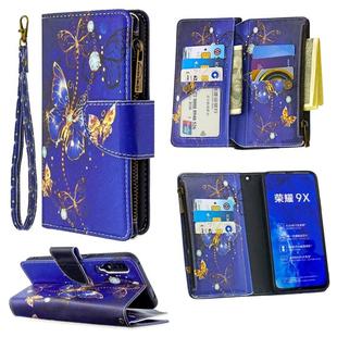 For Huawei Honor 9X Colored Drawing Pattern Zipper Horizontal Flip Leather Case with Holder & Card Slots & Wallet(Purple Butterfly)