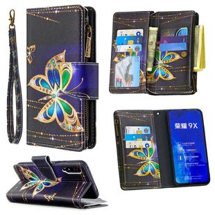 For Huawei Honor 9X Colored Drawing Pattern Zipper Horizontal Flip Leather Case with Holder & Card Slots & Wallet(Big Butterfly)
