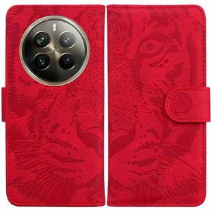 For Realme 12 Pro+ Global Tiger Embossing Pattern Flip Leather Phone Case(Red)
