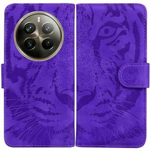 For Realme 12 Pro+ Global Tiger Embossing Pattern Flip Leather Phone Case(Purple)