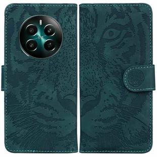 For Realme 12+ Tiger Embossing Pattern Flip Leather Phone Case(Green)