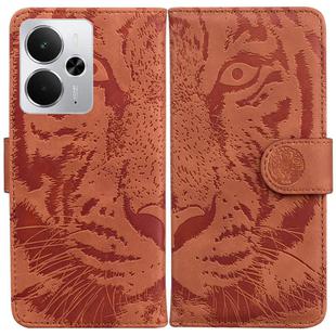 For Realme 14 Tiger Embossing Pattern Flip Leather Phone Case(Brown)