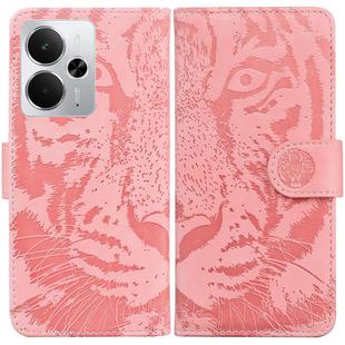 For Realme 14 Tiger Embossing Pattern Flip Leather Phone Case(Pink)