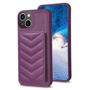 For iPhone 14 Plus BF26 Wave Pattern Card Bag Holder Phone Case(Dark Purple)