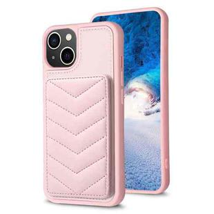 For iPhone 14 Plus BF26 Wave Pattern Card Bag Holder Phone Case(Pink)