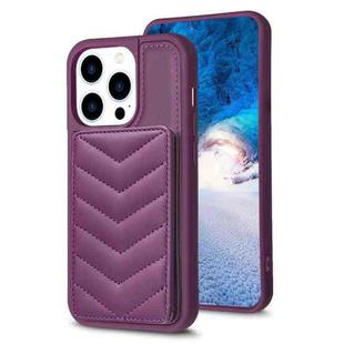 For iPhone 14 Pro BF26 Wave Pattern Card Bag Holder Phone Case(Dark Purple)