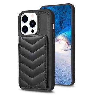 For iPhone 14 Pro BF26 Wave Pattern Card Bag Holder Phone Case(Black)