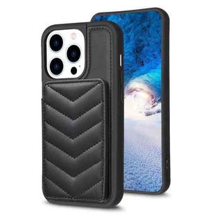 For iPhone 14 Pro Max BF26 Wave Pattern Card Bag Holder Phone Case(Black)