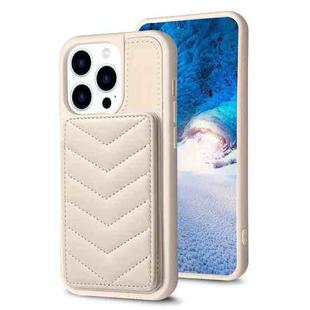 For iPhone 14 Pro Max BF26 Wave Pattern Card Bag Holder Phone Case(Beige)