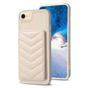 For iPhone SE 2022 / 2020 / 8 / 7 BF26 Wave Pattern Card Bag Holder Phone Case(Beige)