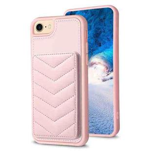 For iPhone SE 2022 / 2020 / 8 / 7 BF26 Wave Pattern Card Bag Holder Phone Case(Pink)
