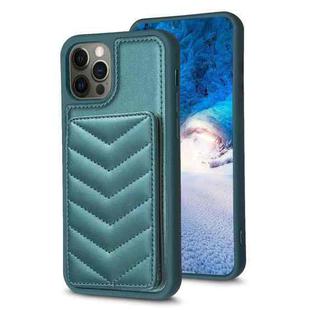 For iPhone 12 / 12 Pro BF26 Wave Pattern Card Bag Holder Phone Case(Green)