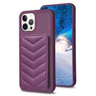 For iPhone 12 Pro Max BF26 Wave Pattern Card Bag Holder Phone Case(Dark Purple)