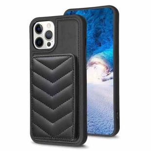 For iPhone 12 Pro Max BF26 Wave Pattern Card Bag Holder Phone Case(Black)