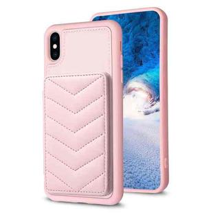 For iPhone X / XS BF26 Wave Pattern Card Bag Holder Phone Case(Pink)