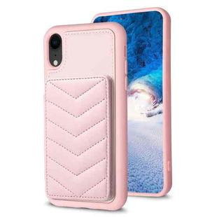 For iPhone XR BF26 Wave Pattern Card Bag Holder Phone Case(Pink)