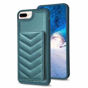 For iPhone 8 Plus / 7 Plus BF26 Wave Pattern Card Bag Holder Phone Case(Green)