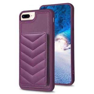 For iPhone 8 Plus / 7 Plus BF26 Wave Pattern Card Bag Holder Phone Case(Dark Purple)