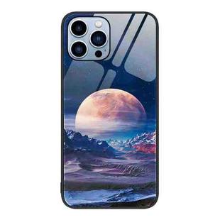 For iPhone 15 Pro Max Colorful Painted Glass Phone Case(Moon Hill)