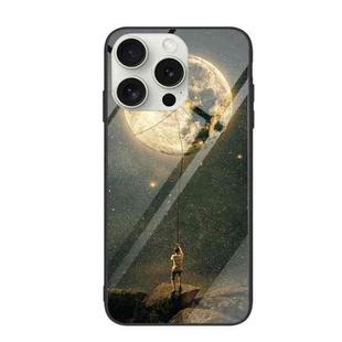 For iPhone 16 Pro Colorful Painted Glass Phone Case(Moon)