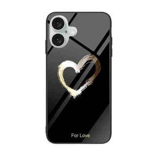 For iPhone 16 Plus Colorful Painted Glass Phone Case(Black Love)